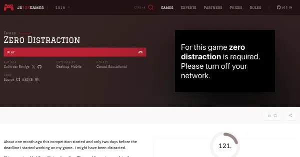 Screenshot of zero distraction js13k