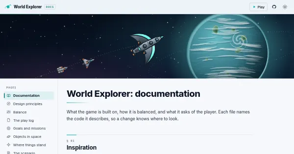 Screenshot of space worlds game