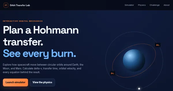 Screenshot of orbit transfer lab ved
