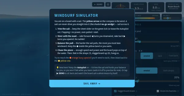 Screenshot of windsurf simulator