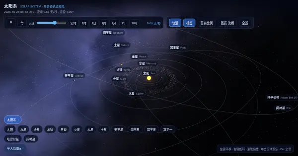 Screenshot of solar system webgl