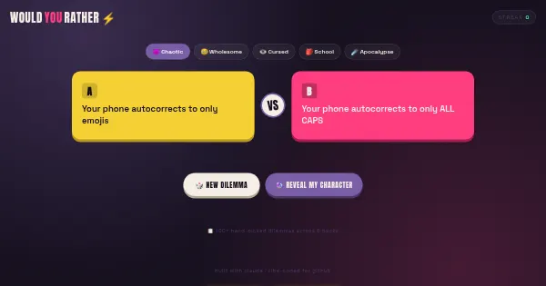 Screenshot of VIRAT AI WOULD U RATHER