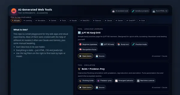 Screenshot of ai generated web tools