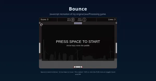 Screenshot of bounce game p5 javascript