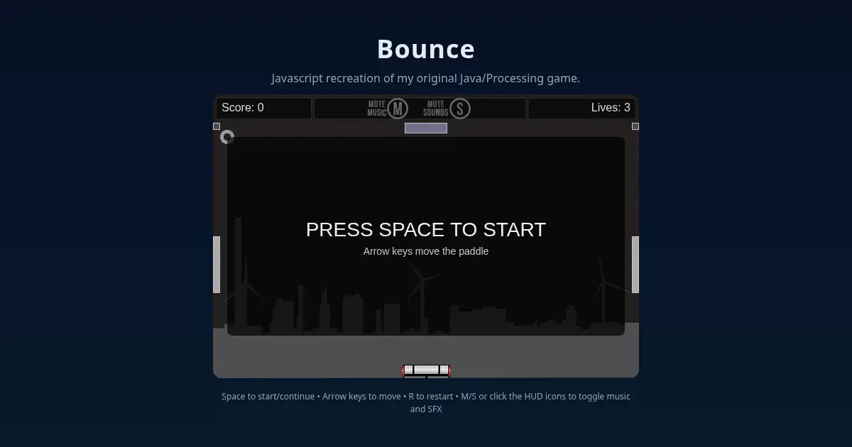 Screenshot of bounce game p5 javascript