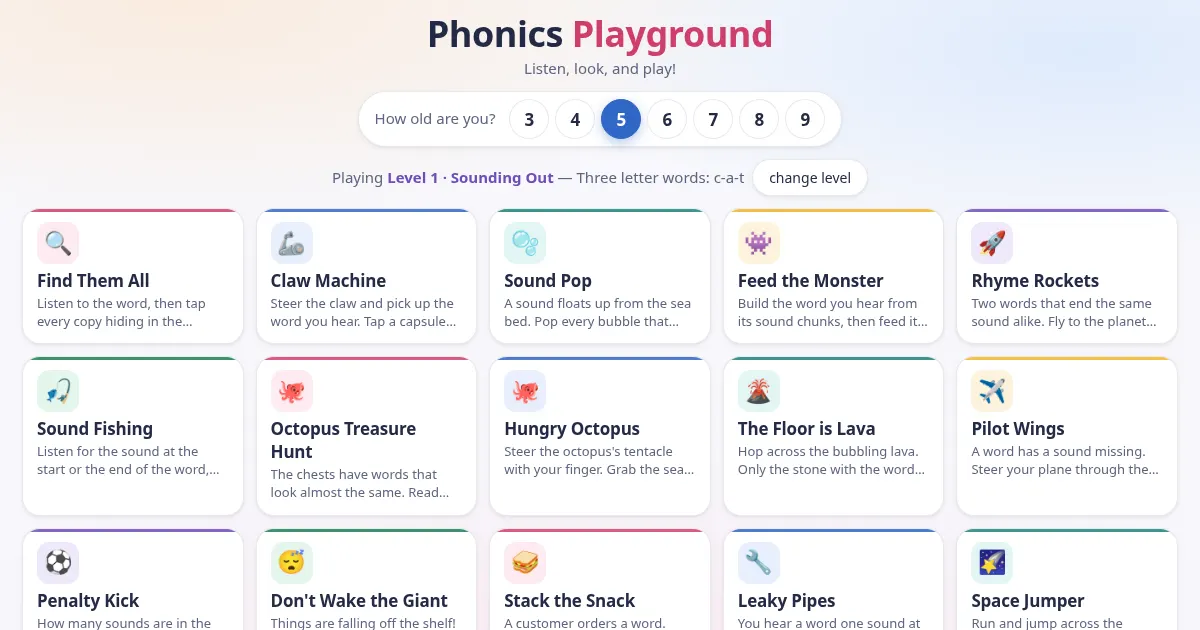 Screenshot of phonicsplayground