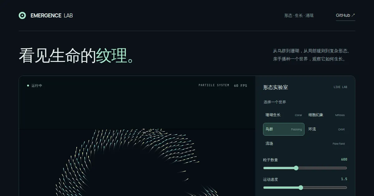Screenshot of emergence lab