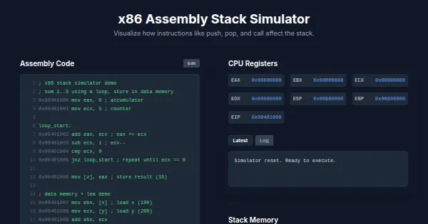 Screenshot of stack simulator