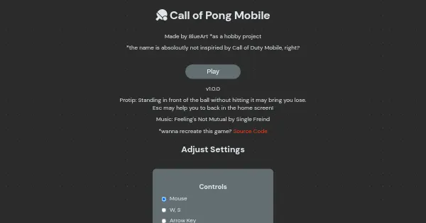 Screenshot of pong game