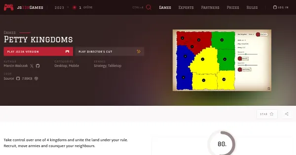 Screenshot of js13k 2023 petty kingdoms