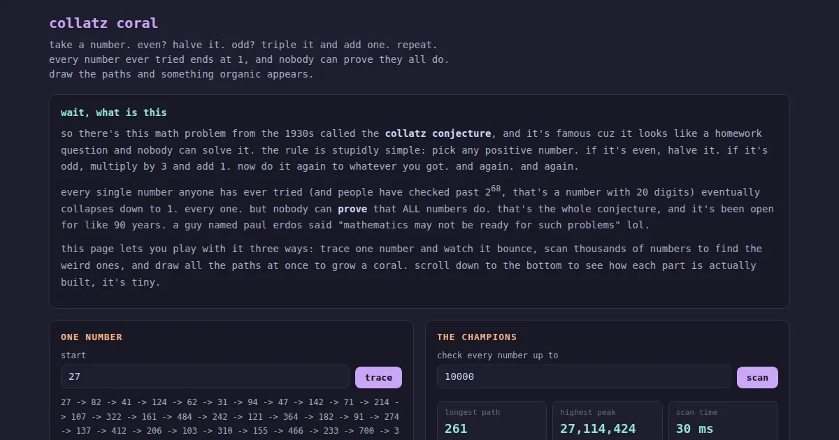 Screenshot of collatz coral