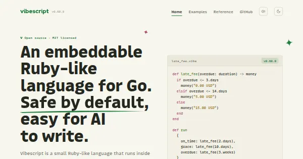 Screenshot of vibescript