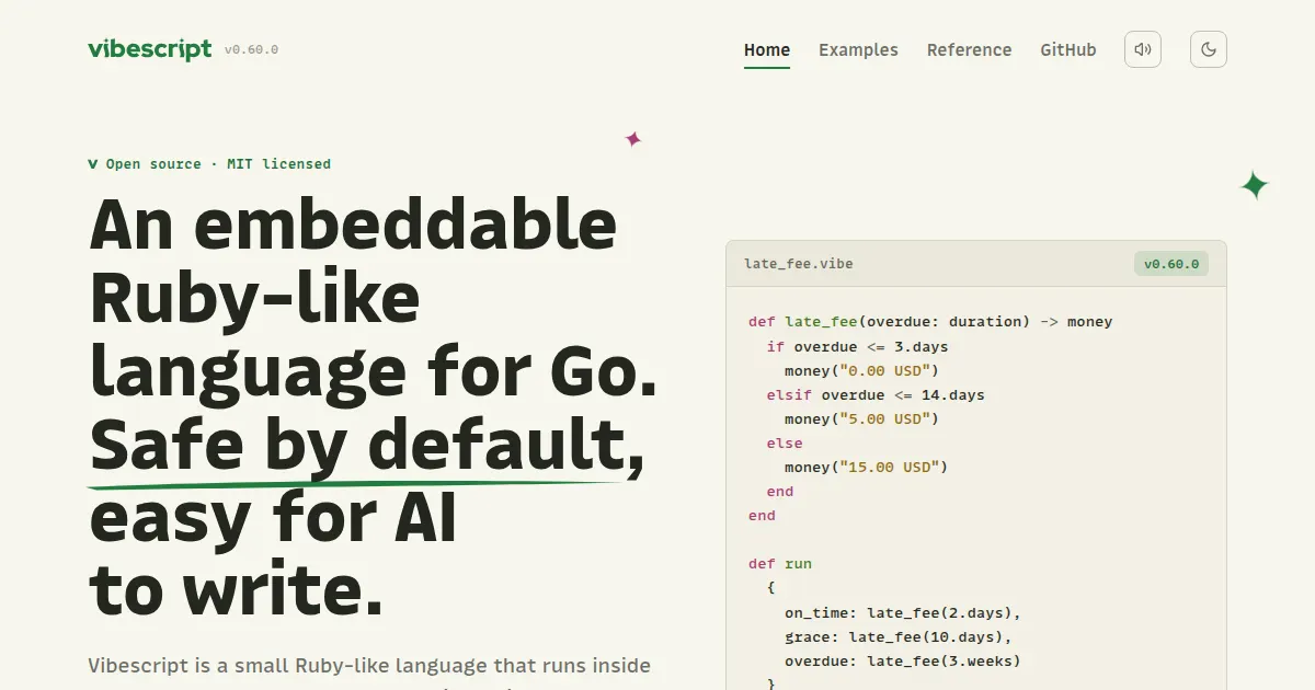 Screenshot of vibescript