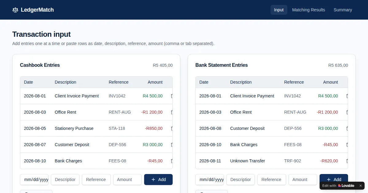 Screenshot of cashbook connector